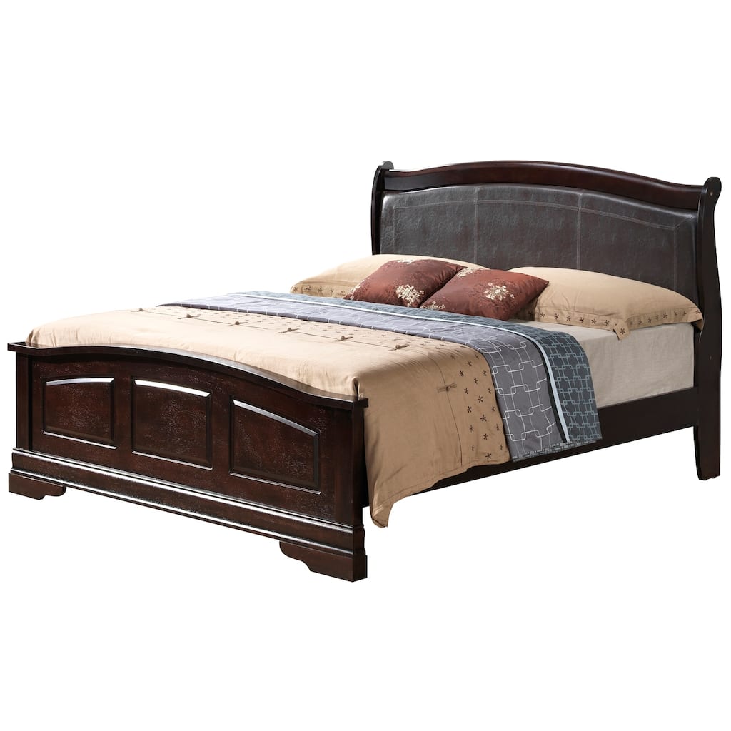 Art Deco Dreams King Panel Bed - Cappuccino Finish, Upholstered Headboard & Wood Frame