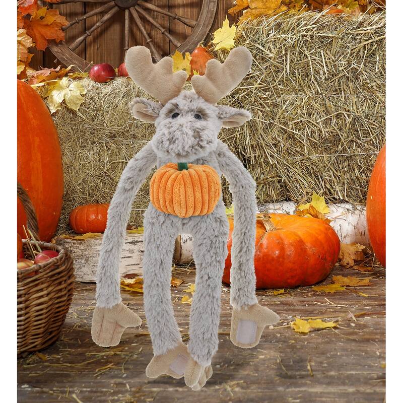 DolliBu Super Soft Long Arms Moose Stuffed Animal with Pumpkin Decor - 21 inches