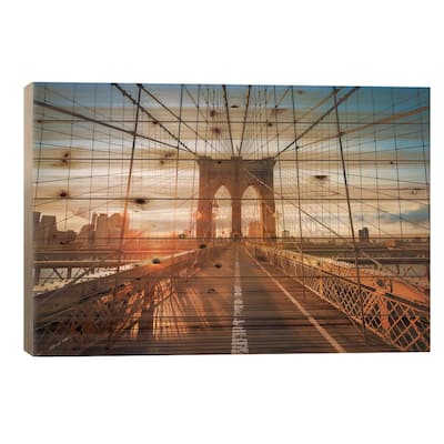 Brooklyn Bridge In New York City Print On Wood by Jan Becke - Multi-Color