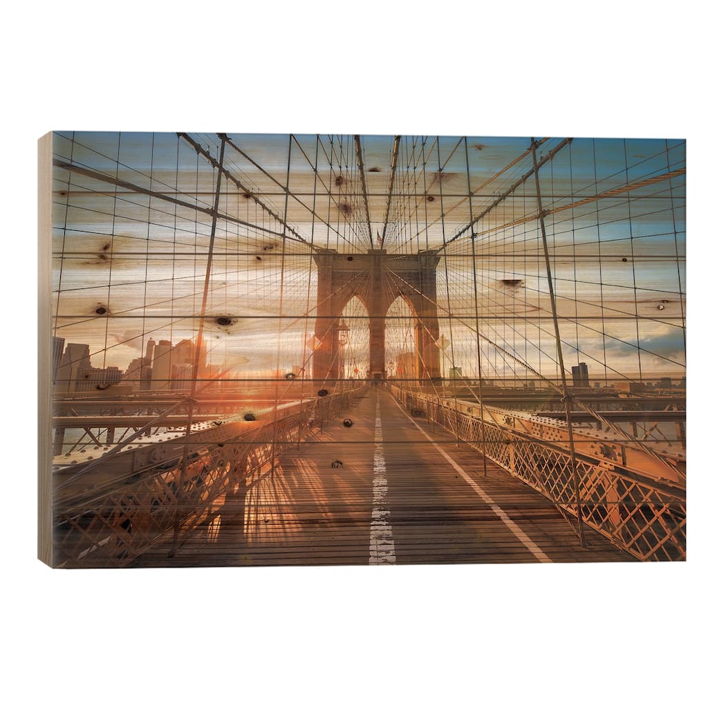 Brooklyn Bridge In New York City Print On Wood by Jan Becke - Multi-Color