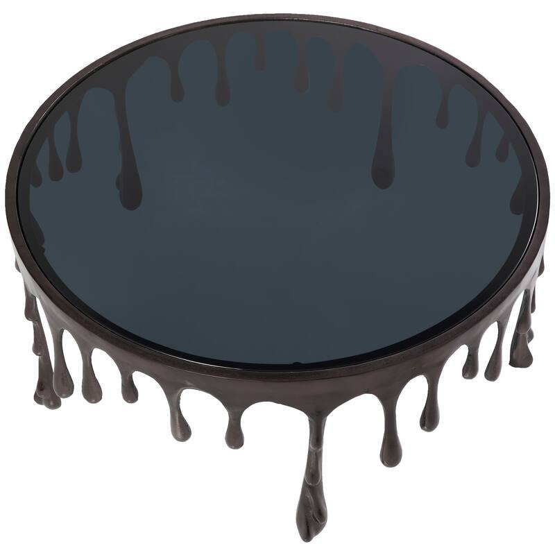 Aluminum Metal Accent, Console, and Coffee Table Collection with Drip Melting Design and Smoke Shaded Glass Top Multiple Colors