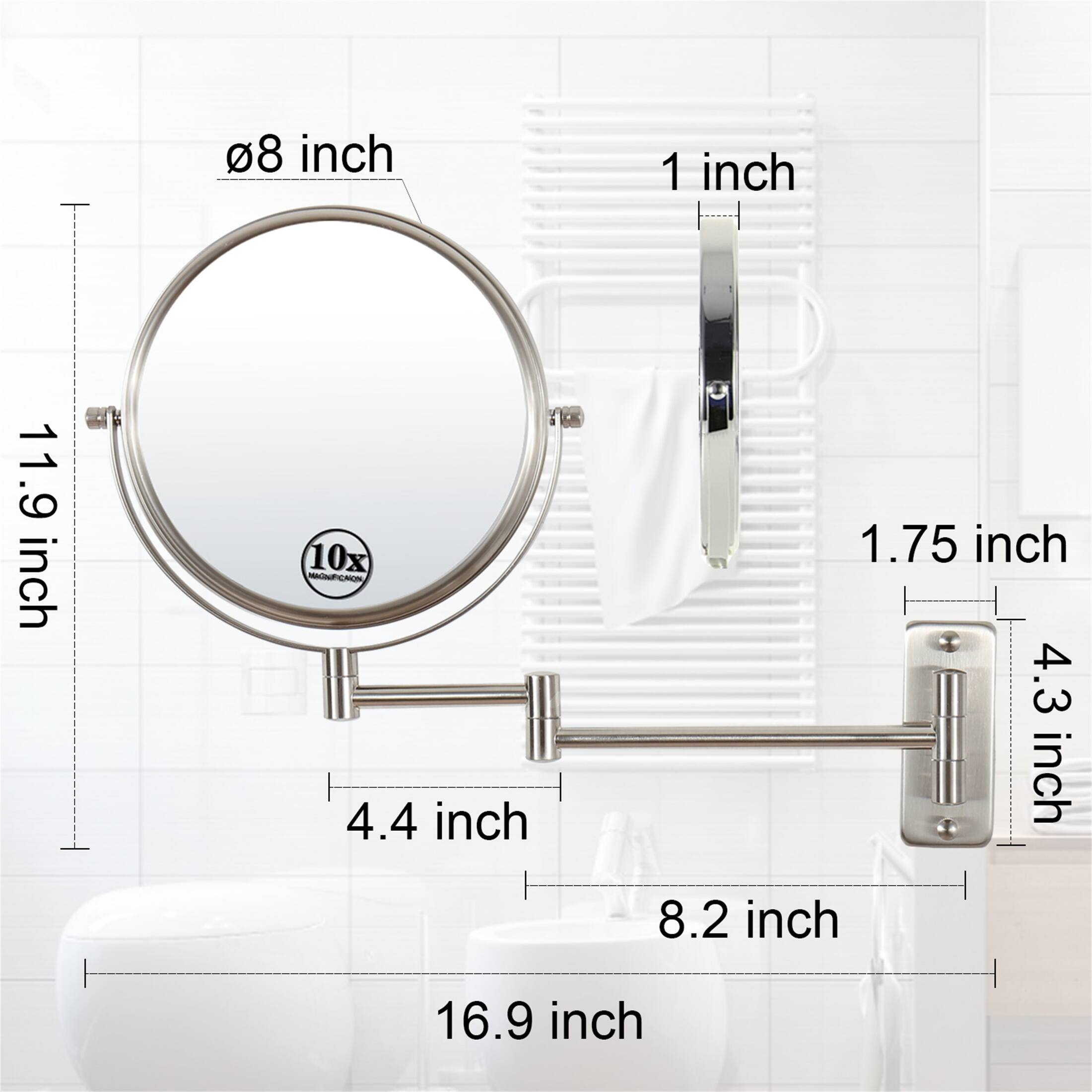 10x/1x Wall Mounted Magnifying Mirror, DoubleSide Mirrors for Wall