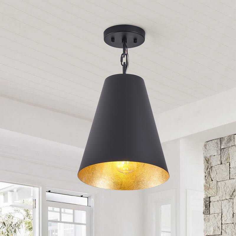 Farmhouse Gold Leaf Inside Pendant Light Fixture Over Table 3 Pack with Cone Metal Shade