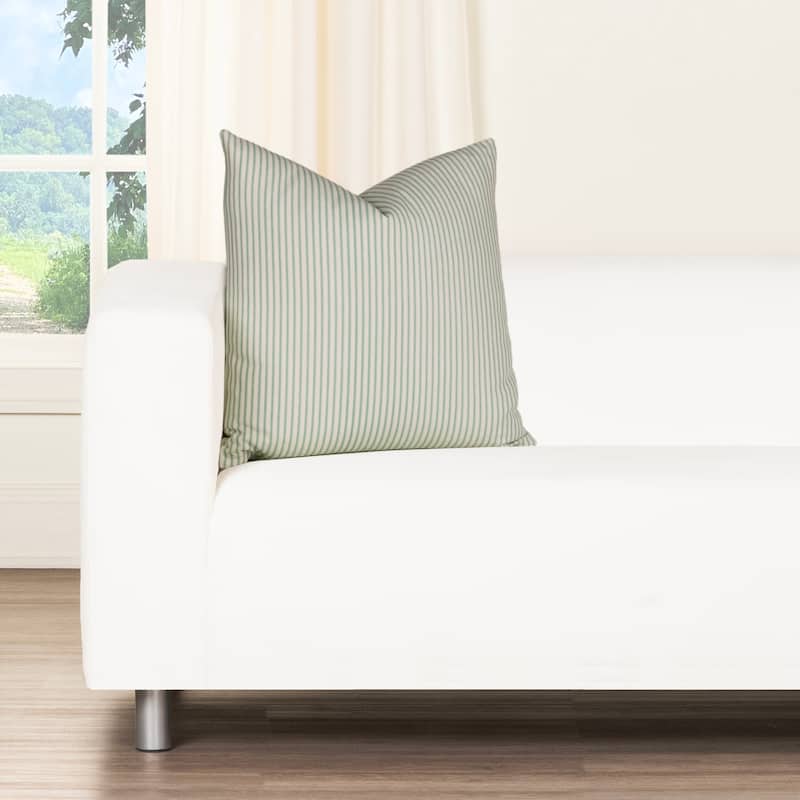 Magnolia Ticking Stripe Aqua Washed Cotton Accent Pillow