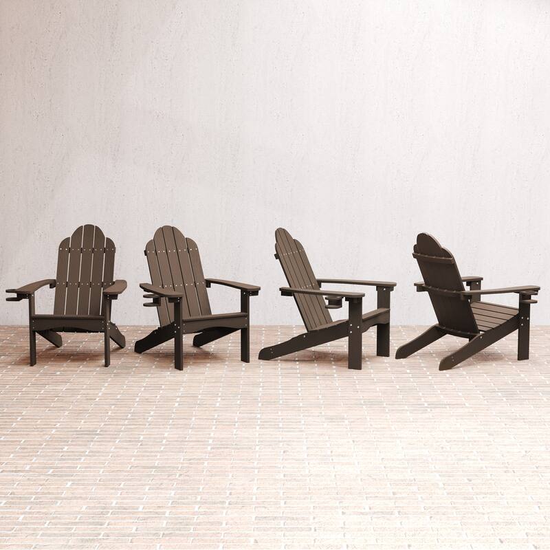 Plastic Poly Weather Resistant Outdoor Adirondack Chair Set of 4 Patio Classic Adirondack Chairs with Cup Holder