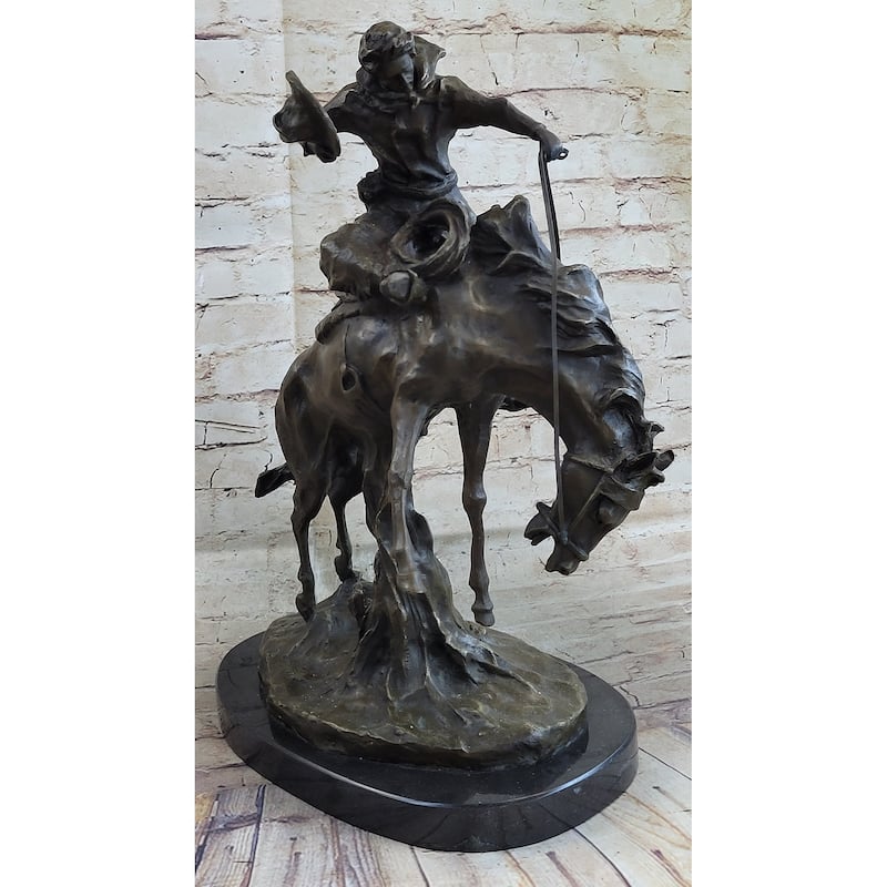 Western Decor Cowboy On Bucking Bronco Buster Horse Sculpture Statue
