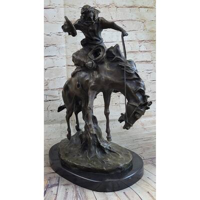 Western Decor Cowboy On Bucking Bronco Buster Horse Sculpture Statue