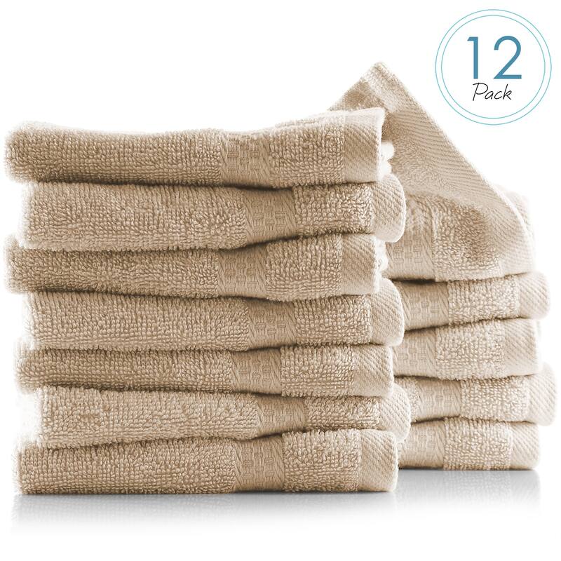 Hearth & Harbor 100 Percent Cotton Ultra Soft and Highly Absorbent Set of 12 Multipurpose Wash Cloths - 13 inches x 13 inches.