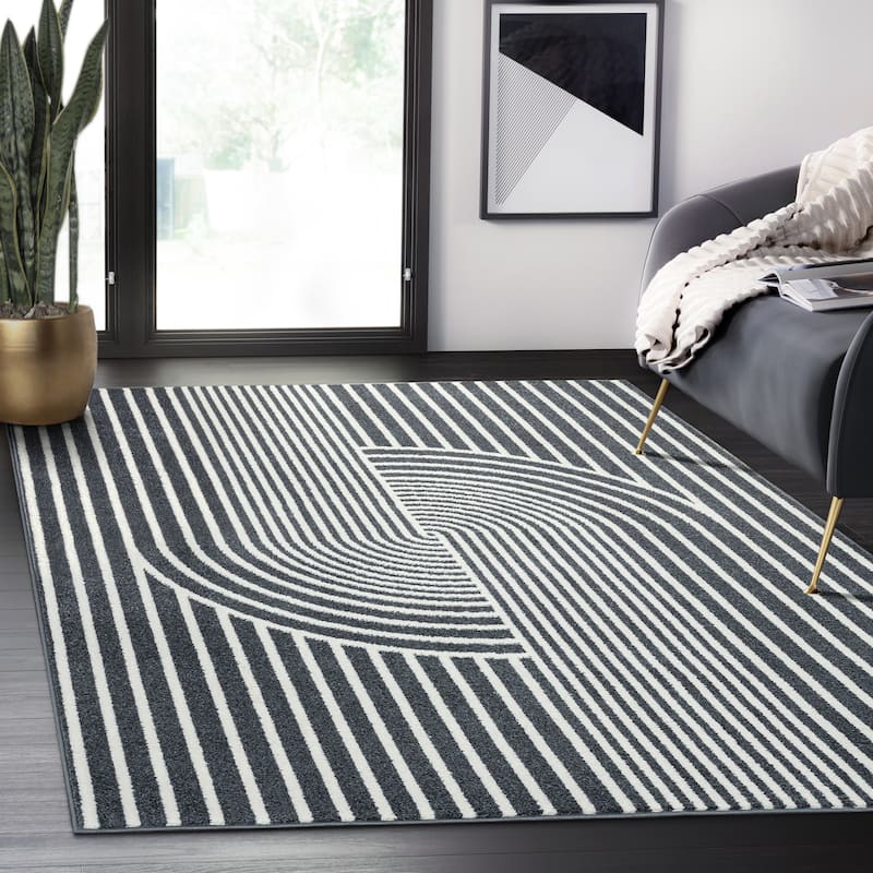 Abani Rugs Nuevo Beige Arch Pattern Knot Area Rug - 4' x 6' - Charcoal