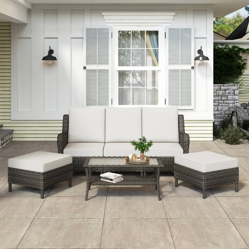 Rattan Outdoor Sectional Set with Modular Seating