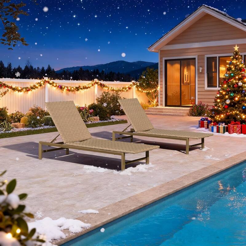 PURPLE LEAF Patio Chaise Lounge Rattan Chair Outdoor Pool Adjustable Recliner Wicker Lounger