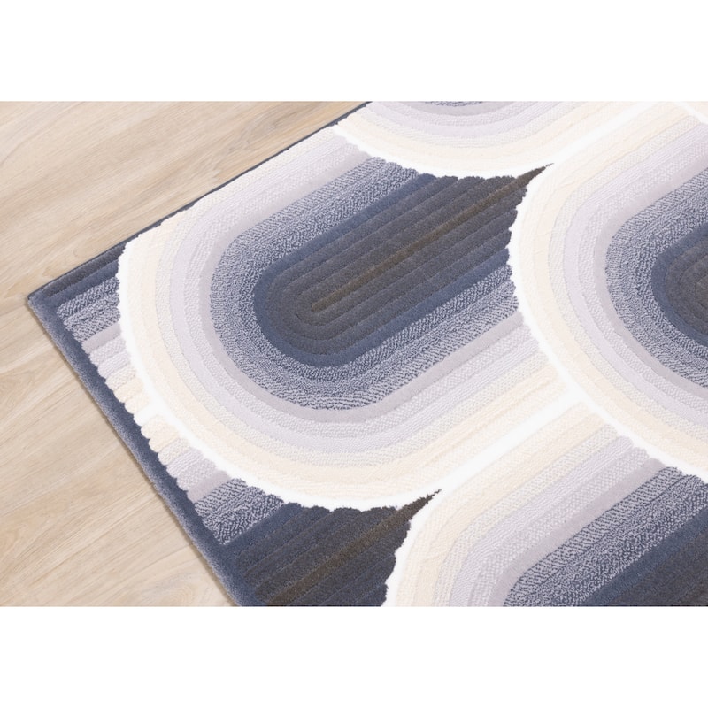 Elizabeth Collection - Blue/Grey/Cream Rounded Arches Rug