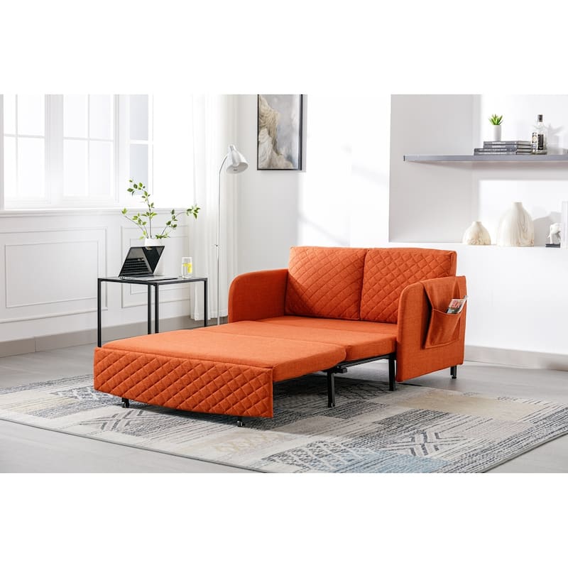 Modern Velvet Loveseat Couch with Pull Out Bed - Orange