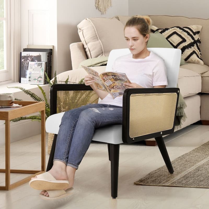 Fabric Accent Armchair with Solid Wood Legs