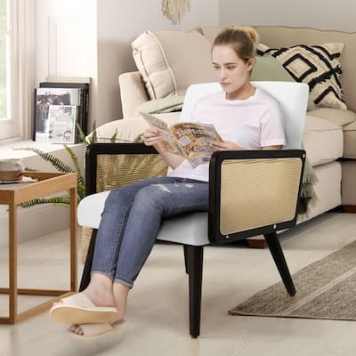 Fabric Accent Armchair with Solid Wood Legs