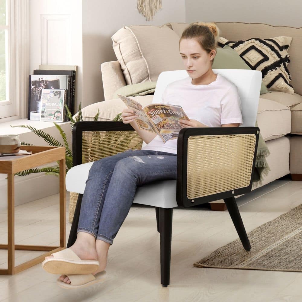 Fabric Accent Armchair with Solid Wood Legs