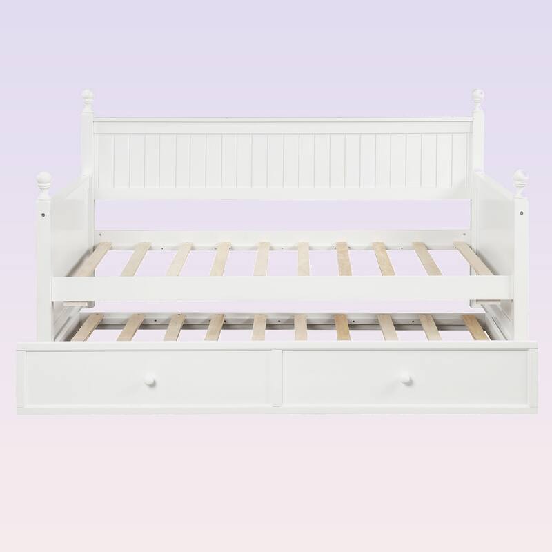 Modern Twin Size Wood Daybed with Twin Size Trundle