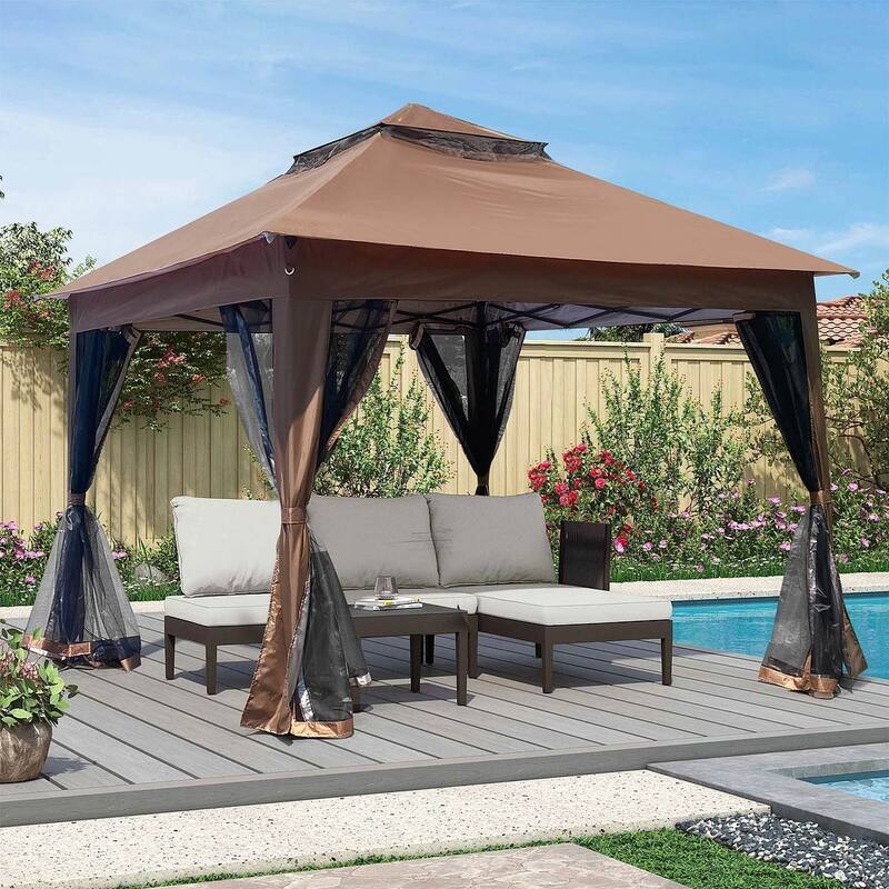 Patio Outdoor Gazebo 11X11Ft - Gazebo Canopy with Netting and 2-Tier Soft Top Event Tent for Backyard,Garden Lawn
