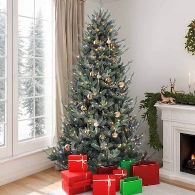 6/7.5FT Pre-Decorated Artificial Hinged Holiday Xmas Tree with 51 Pine Cones