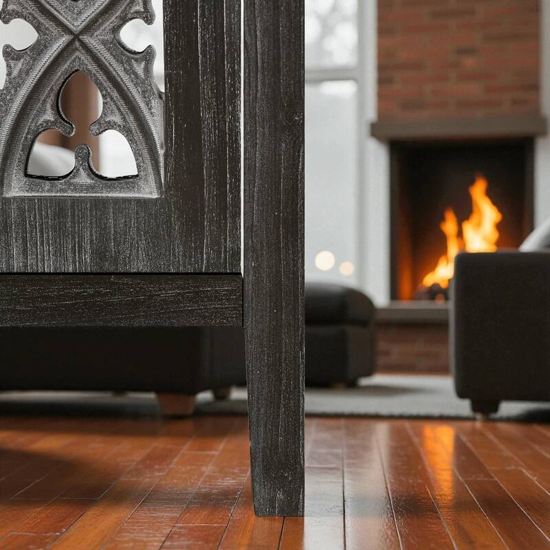 59.8" Hollow Carved 4-Door Antique Sideboard Buffet Cabinet, American Country Style Storage Console for Living Room