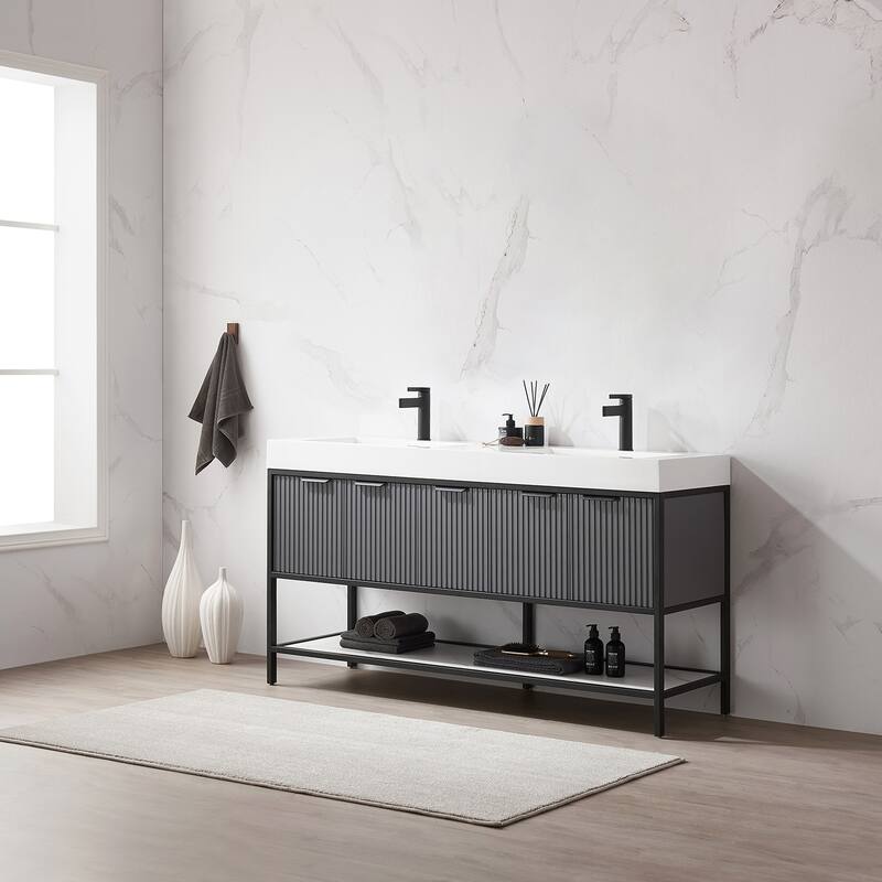 Marcilla 60 in. Double Sink Bath Vanity with Stone Sink Top