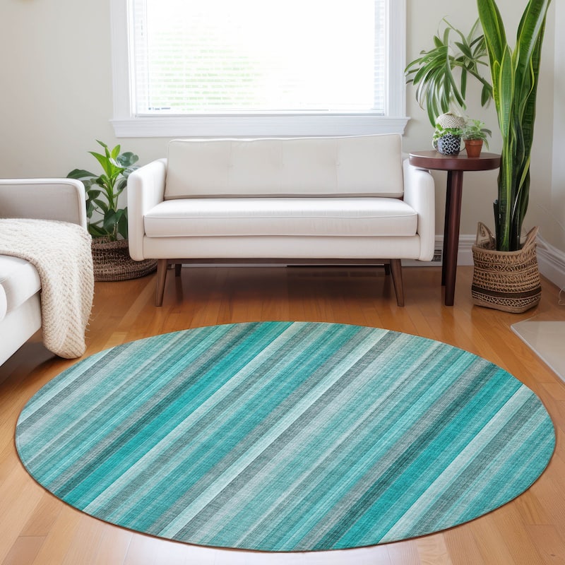 Machine Washable Indoor/ Outdoor Striped Chantille Rug