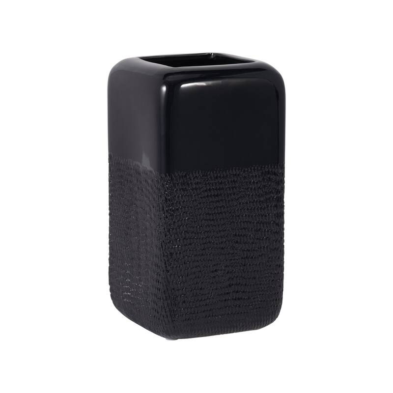 Sagebrook Home Ceramic Vase, Versatile Home Accents for Stylish Decor - Grooved Black - 5" x 5" x 10"
