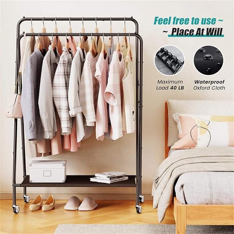 Double Rod Clothes Garment Rack - 16.39"D x 35.4"W x 59.8"H