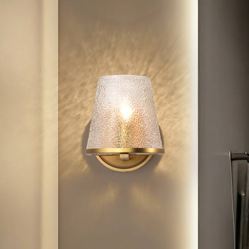 Valentine 1 Light Vanity Vintage Brass Finish Hammered Glass - Vintage Brass