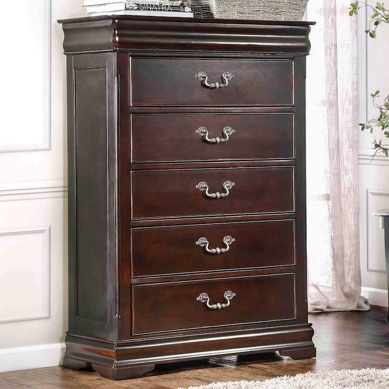 Cherry Finish Traditional Bedroom Furniture Set Bed Nightstand Dresser Mirror Chest