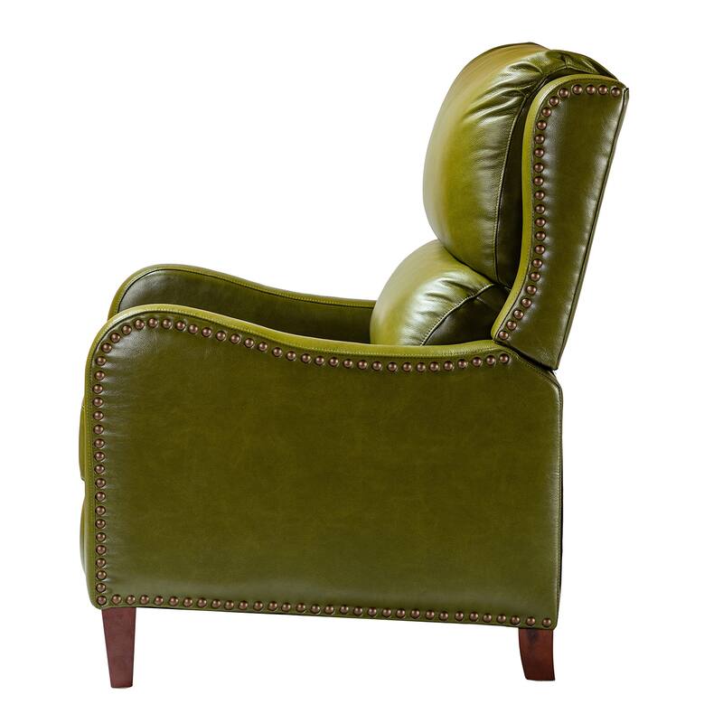 Brigida Cigar Genuine Leather Pushback Recliner with Nailhead Trim by HULALA HOME