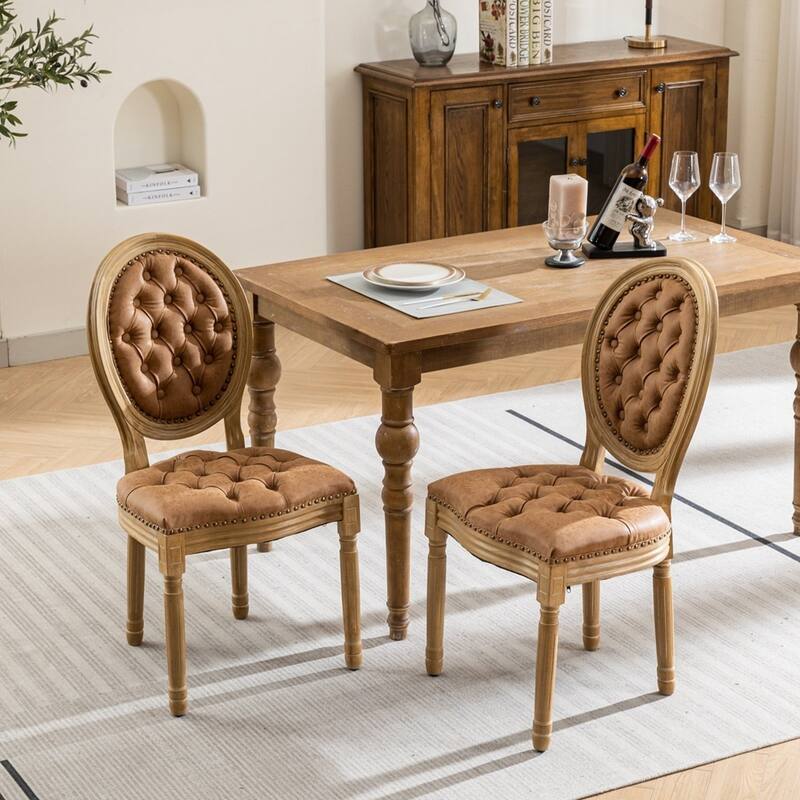 French Style Solid Wood Frame Antique Painting Linen Fabric Back Dining Chair
