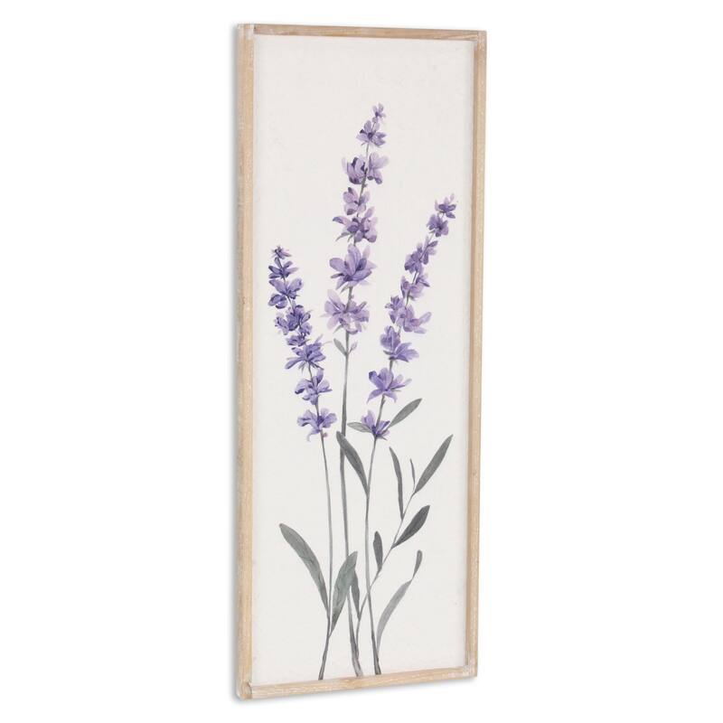 HomeRoots 32" X 12" Natural White And Lavender Floral Wood Framed Art