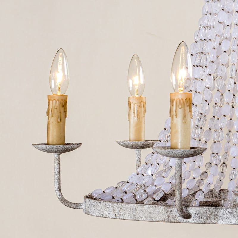 6-Light White Farmhouse Dry rated Chandelier - 28 inches Lx 28 inches W x 26.4 inches H