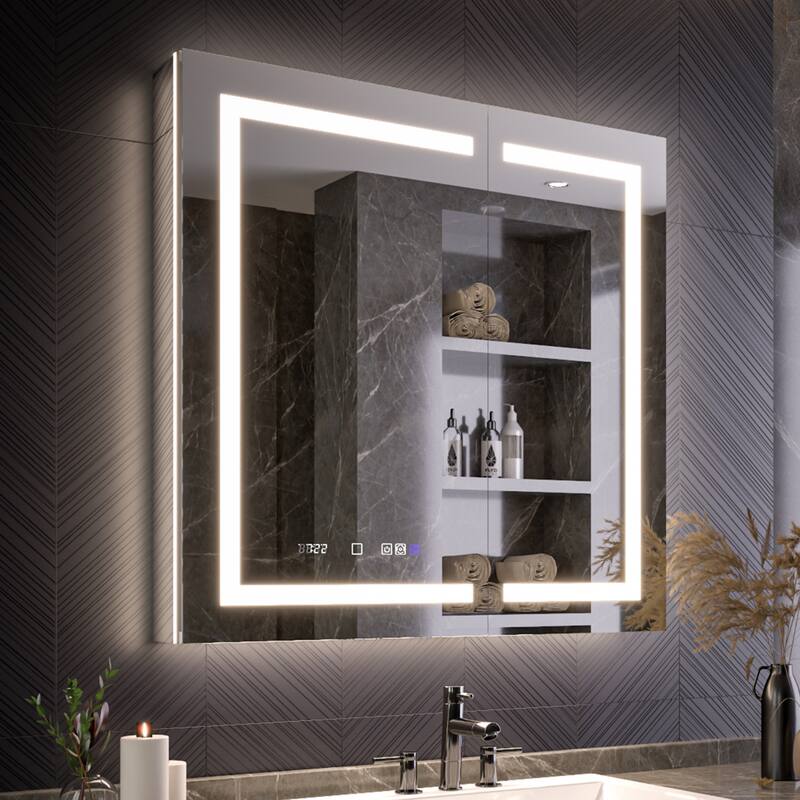 Modland 24"-42W x 36"H LED Medicine Cabinet Mirror with USB Charging,10x Magnifying Mirror