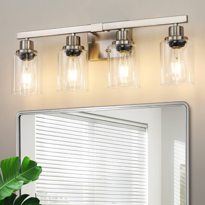 Bathroom Vanity Light With Clear Glass Shades For Vanity Mirror, Bathroom, Or Hallway - 4-Lights - Chrome