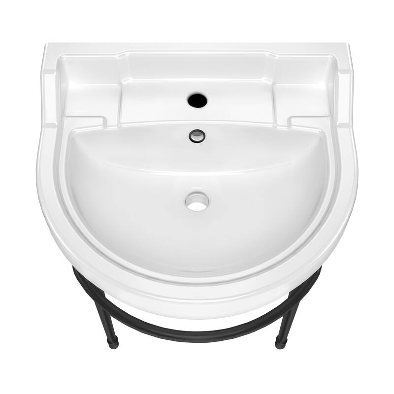 Whitehaus Console Sink With Semi-Circular Bowl, Metal Leg Supports and Front Towel Bar.