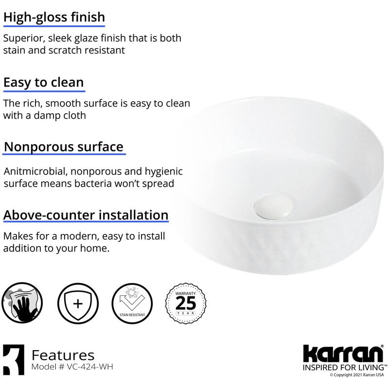 Karran USA VC-424 Valera 14-1/4" Circular Vitreous China Vessel