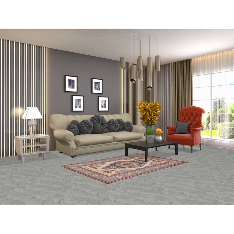 Ivory Geometric Kazak Foyer Rug Handmade Wool Carpet - 3'6" x 5'3"