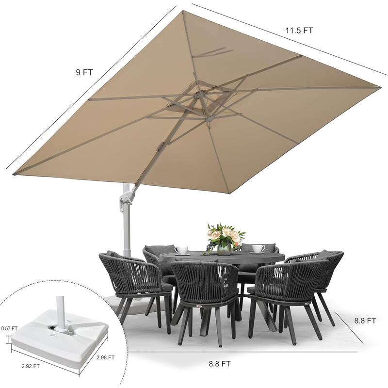 PURPLE LEAF White Rectangle Cantilever Patio Umbrella With Base