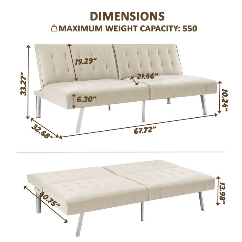 Tufted Mid-Century Modern Split Back Futon Sofa Couch Bed with Chrome Legs