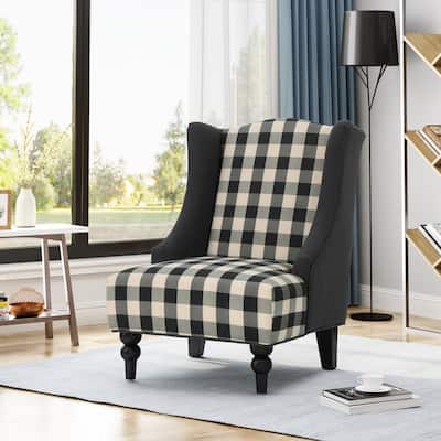 High Back Fabric Club Chair Black Checkerboard and Dark Charcoal - 28.00" * 33.00" * 38.00"