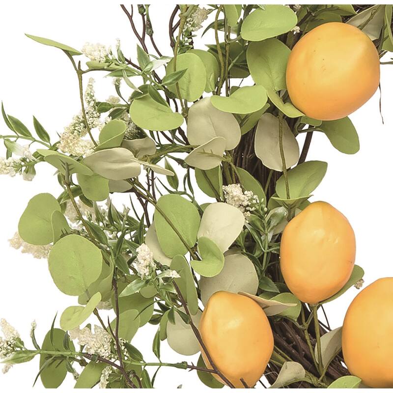 Transpac Foam 24" Yellow Spring Leaf and Lemon Wreath with Bow