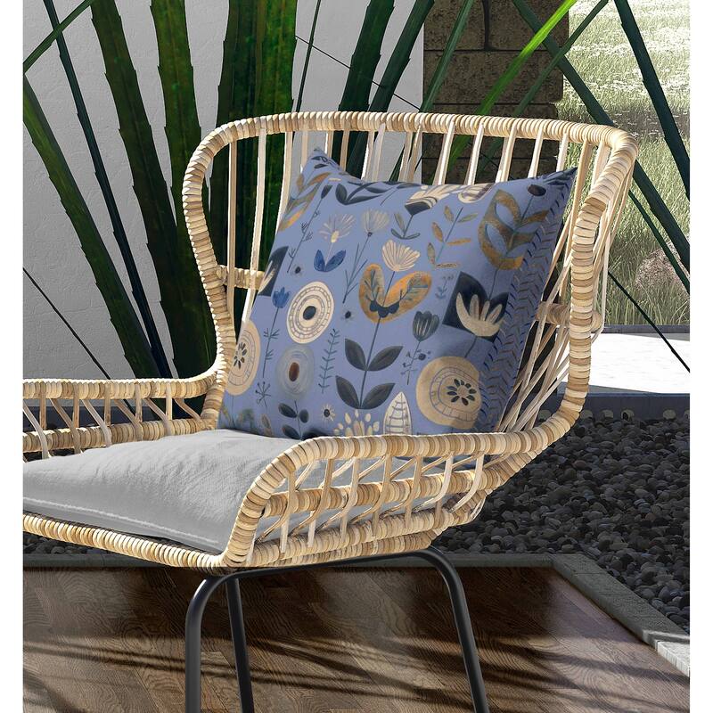 Baltic Blossoms Indoor/Outdoor Reversible Throw Pillow SkyBlue and Beige