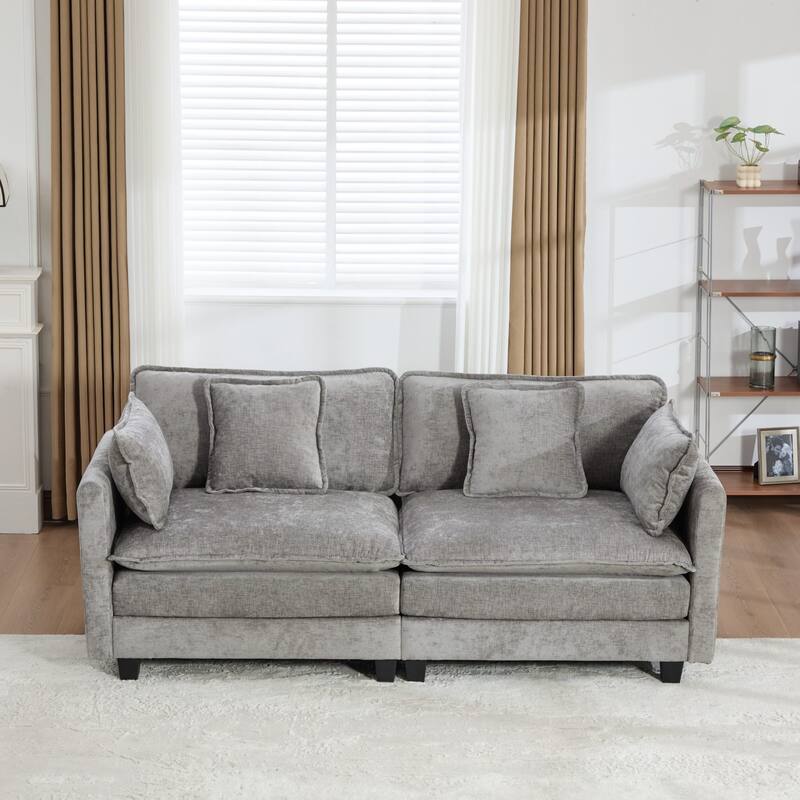 Roomfitters Large Upholstered Sofa Loveseat with Plush Cushions and Pillows, Modern Cloud Couch for Living Room