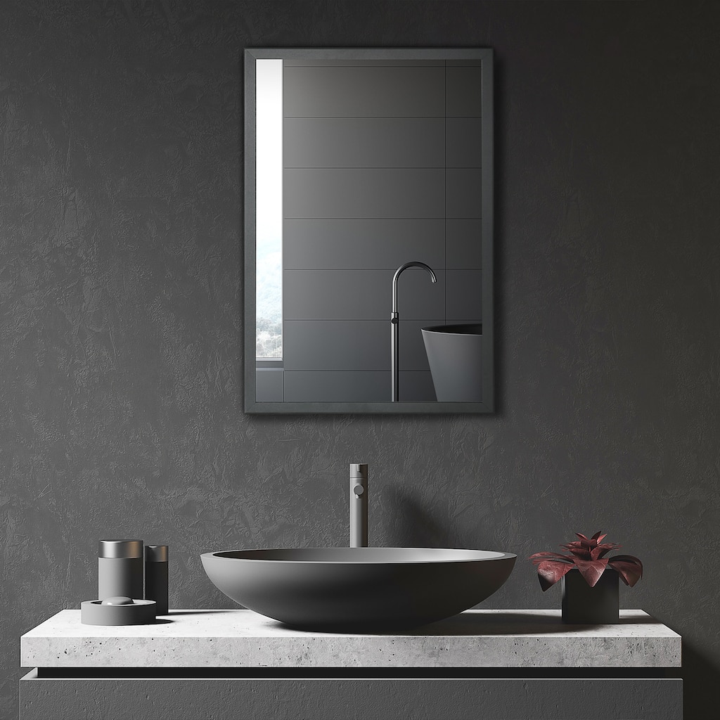 Jet Black Stainless Steel Bathroom Mirror Cabinet with 3 Tier Shelves and Modern Wall Mounted Design