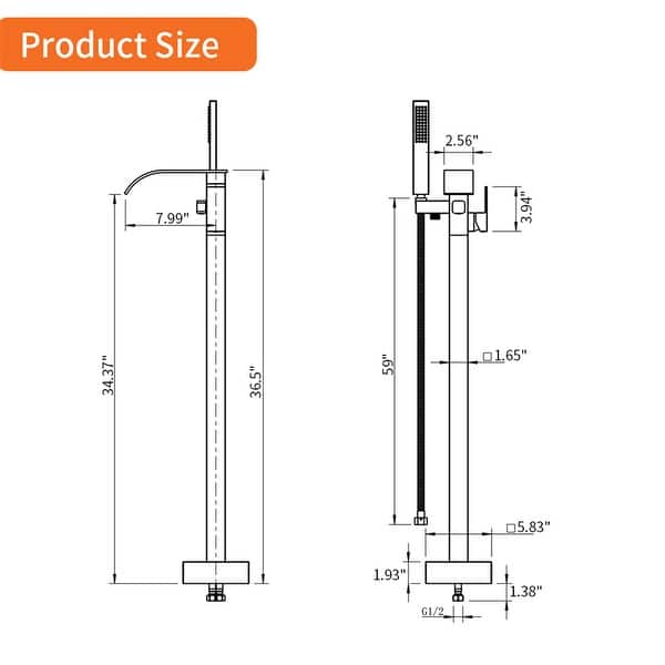 Floor Mount Tub Faucet With Hand Sprayer Freestanding Roman Bathtub Faucet Modern Waterfall Tub Filler Trim With Handheld Showe