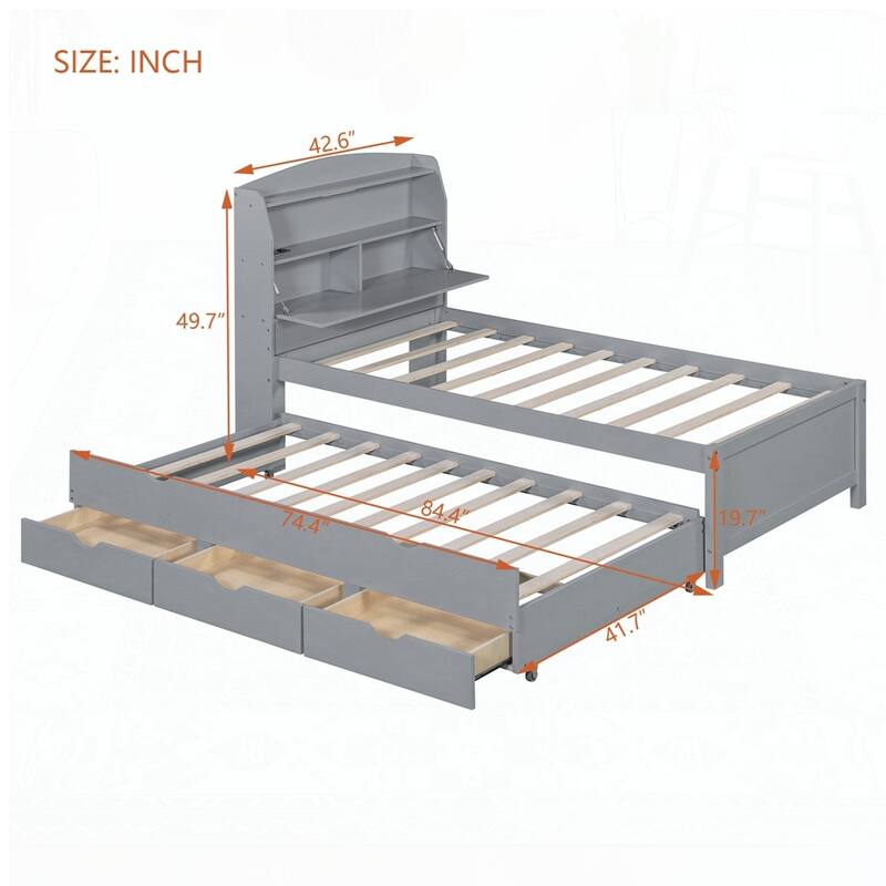 Wooden LED Platform Bed with Trundle