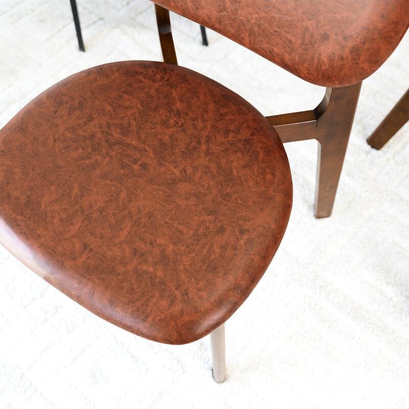 GDFStudio - Kelsey Mid-Century Modern Faux Leather Dining Chair with Solid Wood Base, Set of 2 - 21.1"W