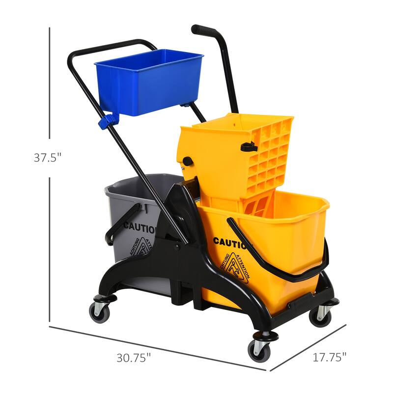 Mop Water Bucket Wringer Cart with Easy to Use Side Press Wringer, Smooth Wheels, Mop-Handle Holder